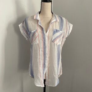Thread Supply Striped Linen Cotton Button Up Shirt Small Blue‎ Courier Oversized